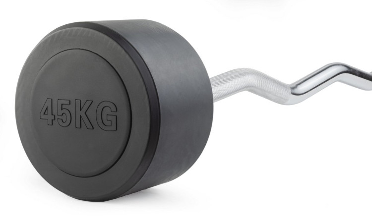 Штанга неразборная обрезиненная 45 кг. Изогнутый гриф. VictoryFit VF-DX5450