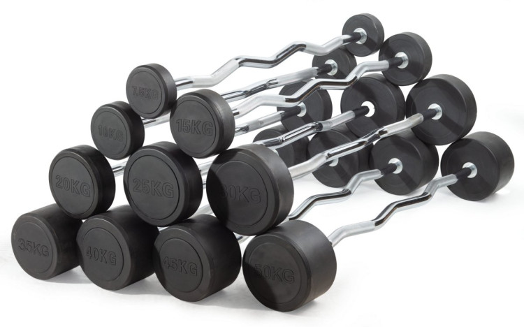 Штанга неразборная обрезиненная 40 кг. Изогнутый гриф. VictoryFit VF-DX5400
