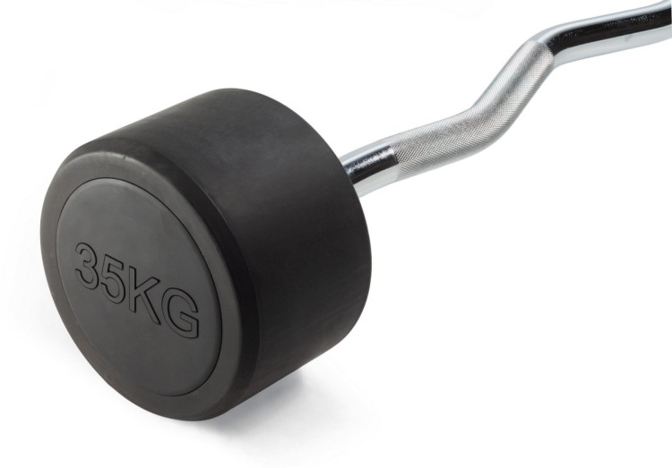 Штанга неразборная обрезиненная 35 кг. Изогнутый гриф. VictoryFit VF-DX5350