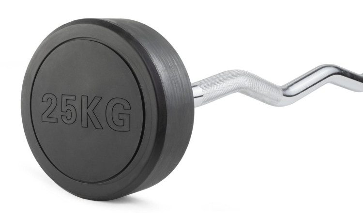 Штанга неразборная обрезиненная 25 кг. Изогнутый гриф. VictoryFit VF-DX5250