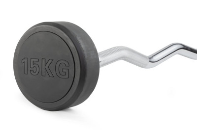 Штанга неразборная обрезиненная 15 кг. Изогнутый гриф. VictoryFit VF-DX5150